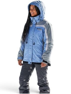 Columbia Challenge Series Women's Light Blue Gray Ski Jacket Hood Size Medium